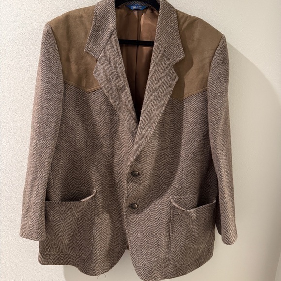 Vintage Pendleton Size 46 Wool Tweed Suede Button Closure Blazer Jacket in Brown - Picture 1 of 6